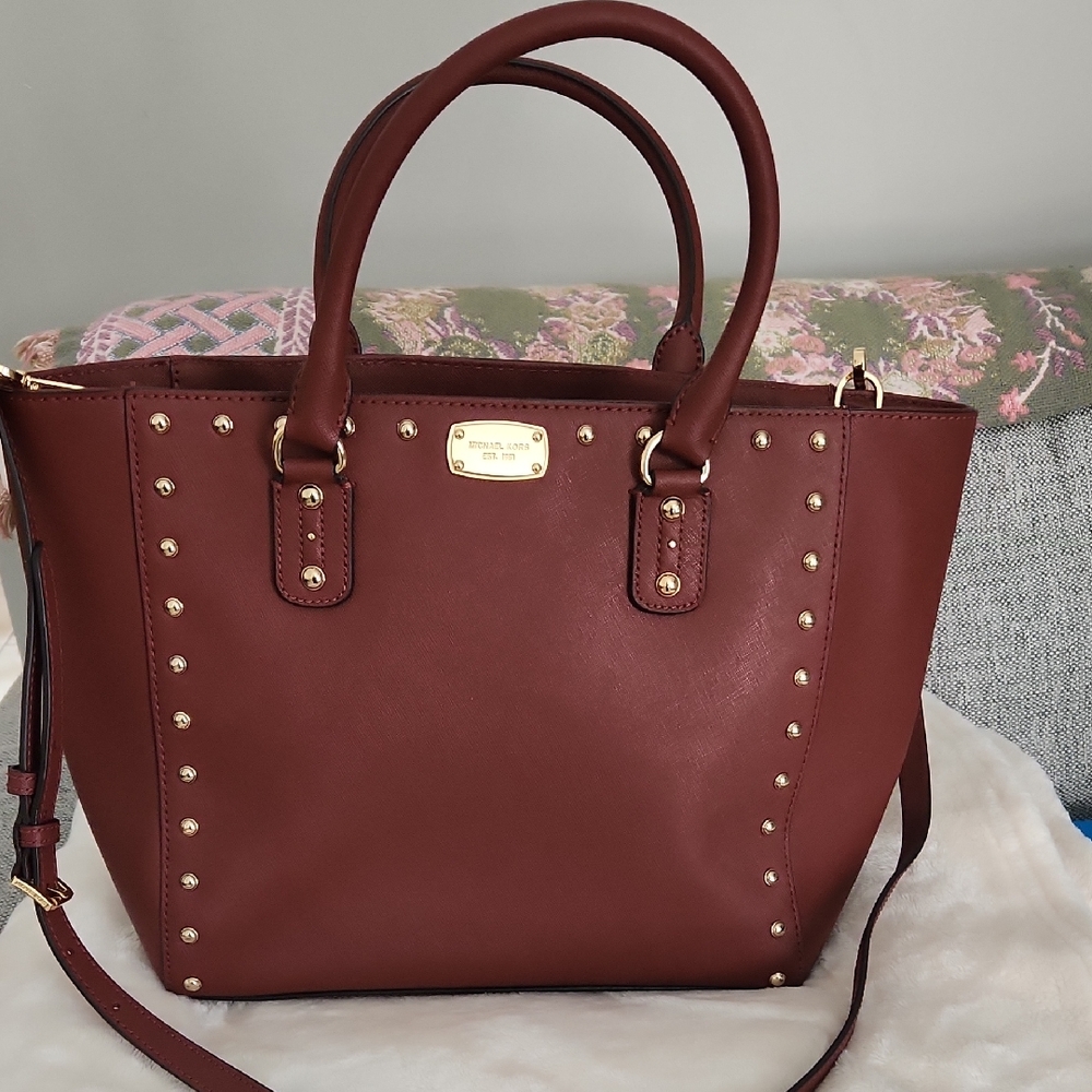 Michael Kors Maroon Studded Satchel